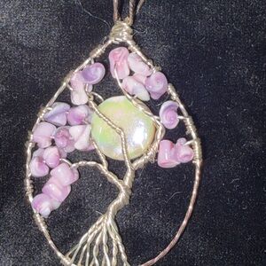 Mother of Pearl & Wampum Tree of Life Pendant in Sterling Silver Wire